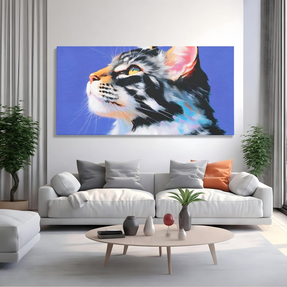 Leinwand Premium Canvas Wandbilder, LuxCanva® M1220, Warten auf die Morgendämmerung, Profil, Pastell, Porträt, Katze, Meditation, Gedanken, Blicke, hell, klar, klar, träumen, Büro, Wohnen, Kinderzimmer
