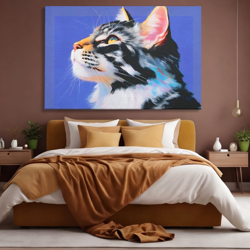 Leinwand Premium Canvas Wandbilder, LuxCanva® M1220, Warten auf die Morgendämmerung, Profil, Pastell, Porträt, Katze, Meditation, Gedanken, Blicke, hell, klar, klar, träumen, Büro, Wohnen, Kinderzimmer