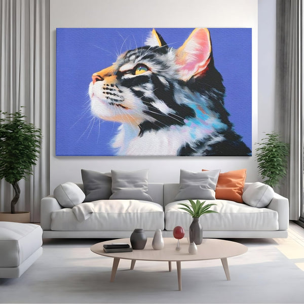 Leinwand Premium Canvas Wandbilder, LuxCanva® M1220, Warten auf die Morgendämmerung, Profil, Pastell, Porträt, Katze, Meditation, Gedanken, Blicke, hell, klar, klar, träumen, Büro, Wohnen, Kinderzimmer