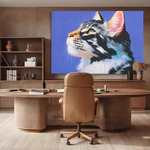 Leinwand Premium Canvas Wandbilder, LuxCanva® M1220, Warten auf die Morgendämmerung, Profil, Pastell, Porträt, Katze, Meditation, Gedanken, Blicke, hell, klar, klar, träumen, Büro, Wohnen, Kinderzimmer