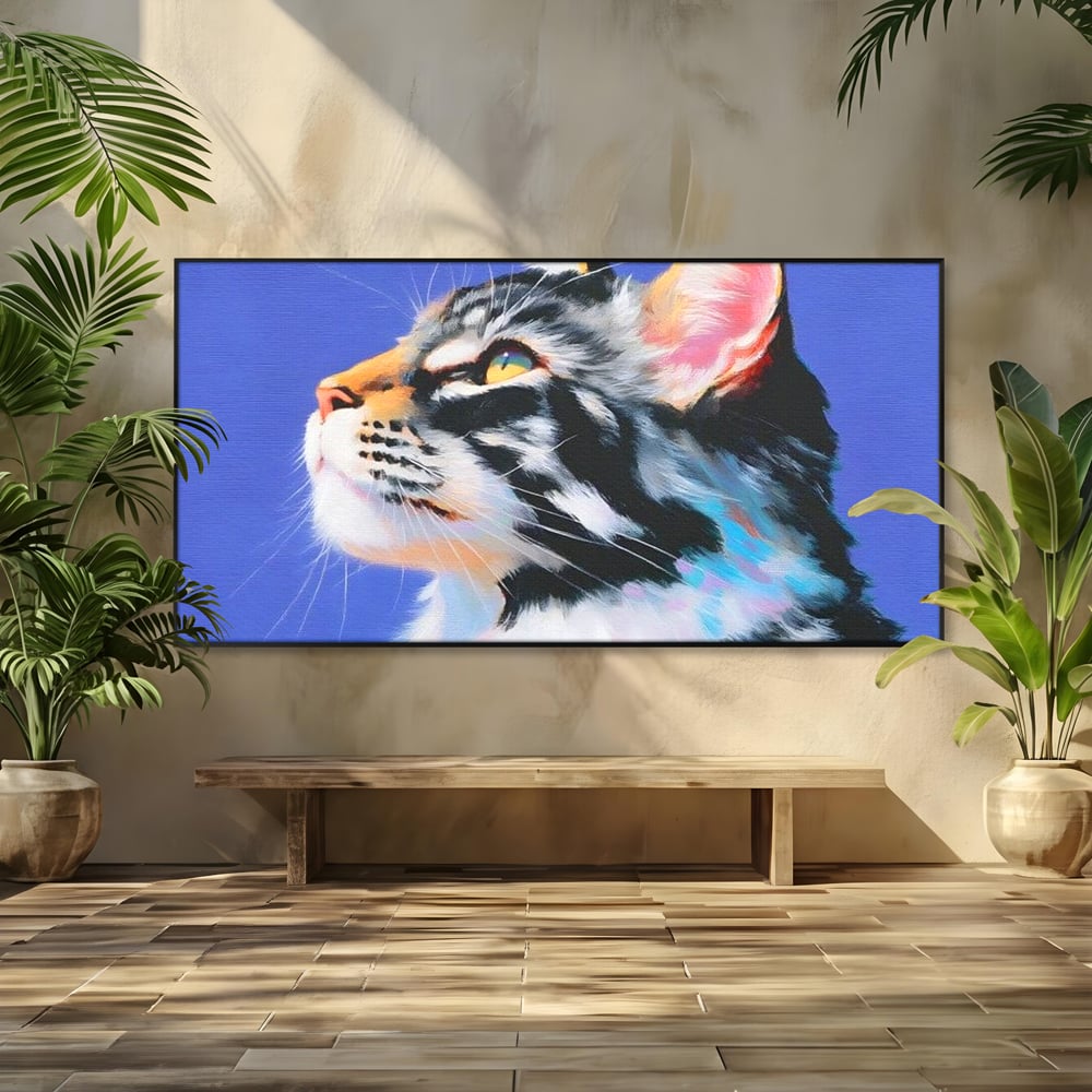 Leinwand Premium Canvas Wandbilder, LuxCanva® M1220, Warten auf die Morgendämmerung, Profil, Pastell, Porträt, Katze, Meditation, Gedanken, Blicke, hell, klar, klar, träumen, Büro, Wohnen, Kinderzimmer