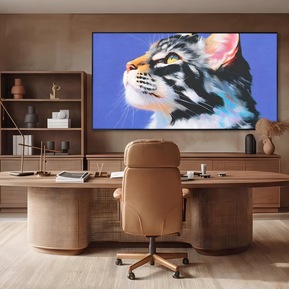 Leinwand Premium Canvas Wandbilder, LuxCanva® M1220, Warten auf die Morgendämmerung, Profil, Pastell, Porträt, Katze, Meditation, Gedanken, Blicke, hell, klar, klar, träumen, Büro, Wohnen, Kinderzimmer