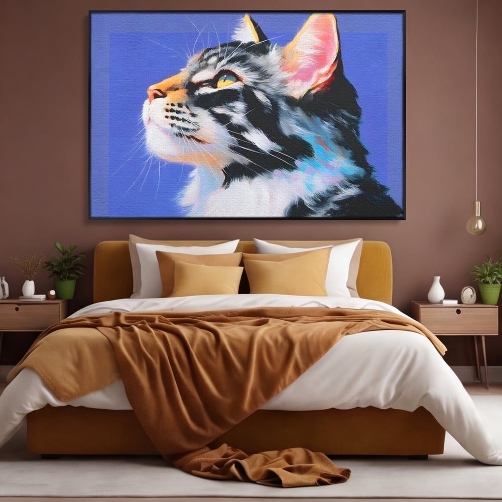 Leinwand Premium Canvas Wandbilder, LuxCanva® M1220, Warten auf die Morgendämmerung, Profil, Pastell, Porträt, Katze, Meditation, Gedanken, Blicke, hell, klar, klar, träumen, Büro, Wohnen, Kinderzimmer