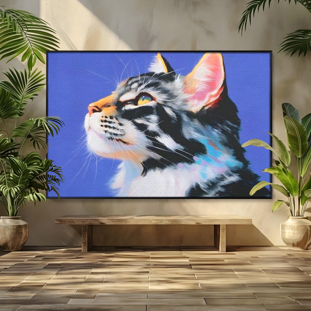 Leinwand Premium Canvas Wandbilder, LuxCanva® M1220, Warten auf die Morgendämmerung, Profil, Pastell, Porträt, Katze, Meditation, Gedanken, Blicke, hell, klar, klar, träumen, Büro, Wohnen, Kinderzimmer