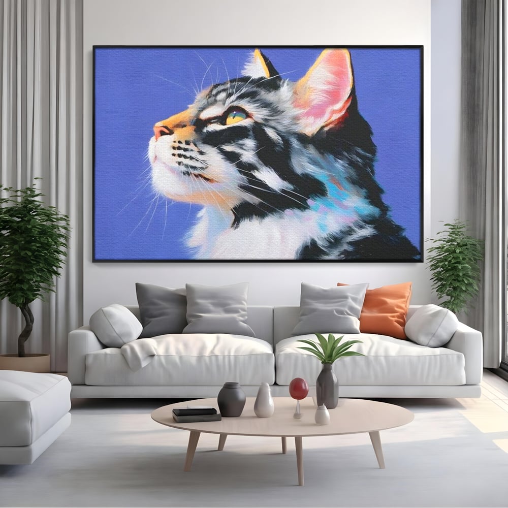 Leinwand Premium Canvas Wandbilder, LuxCanva® M1220, Warten auf die Morgendämmerung, Profil, Pastell, Porträt, Katze, Meditation, Gedanken, Blicke, hell, klar, klar, träumen, Büro, Wohnen, Kinderzimmer