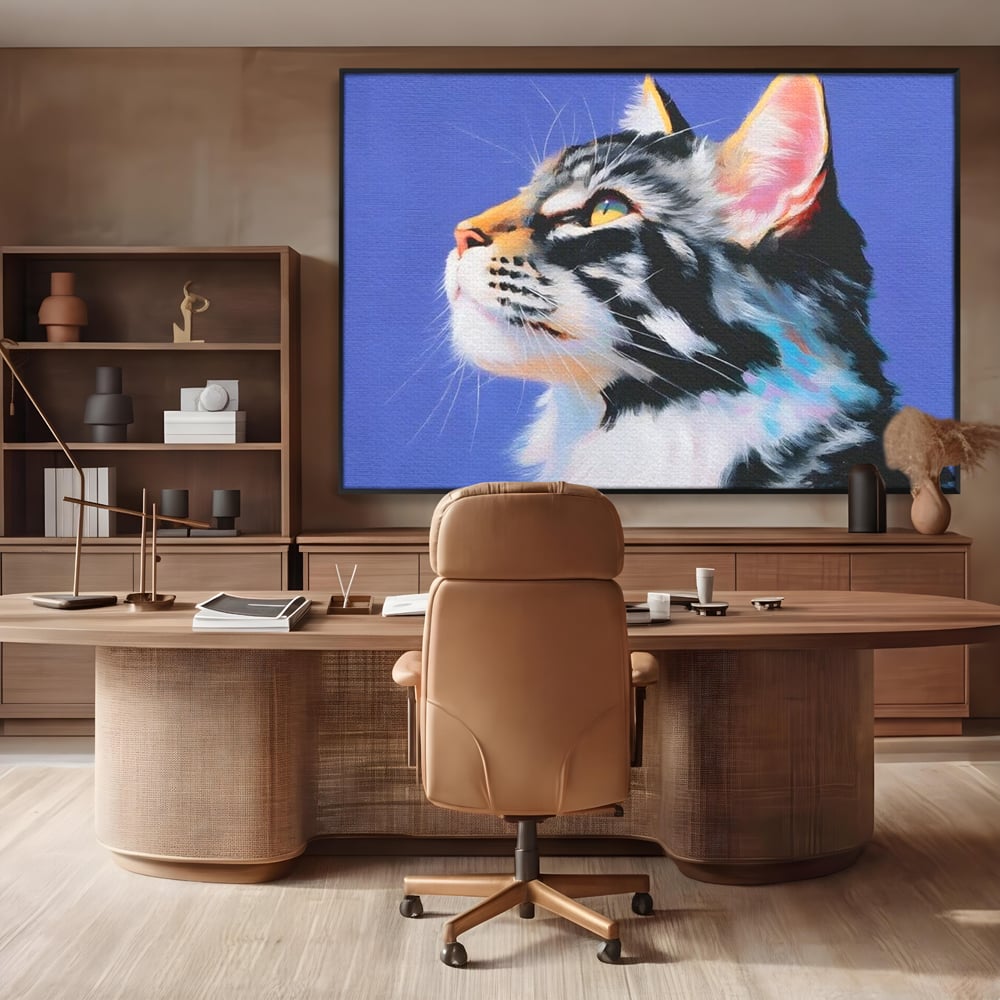 Leinwand Premium Canvas Wandbilder, LuxCanva® M1220, Warten auf die Morgendämmerung, Profil, Pastell, Porträt, Katze, Meditation, Gedanken, Blicke, hell, klar, klar, träumen, Büro, Wohnen, Kinderzimmer
