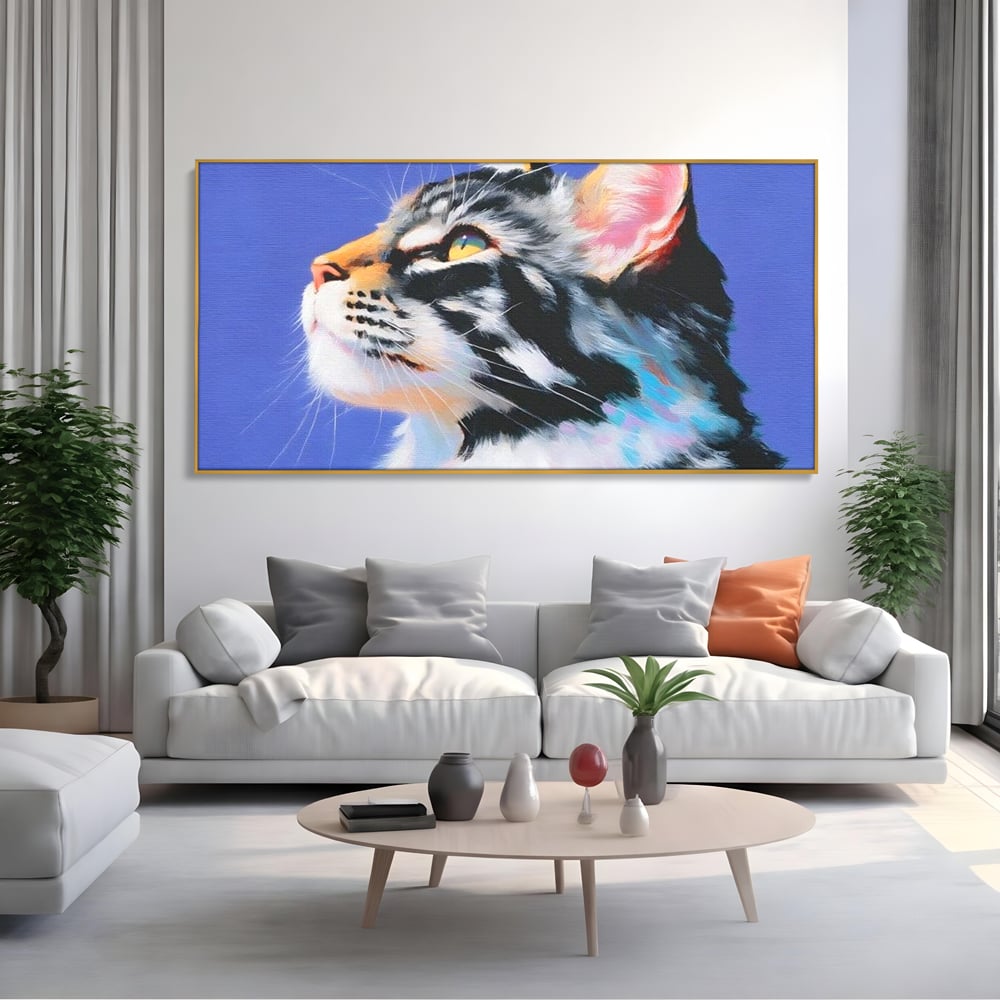 Leinwand Premium Canvas Wandbilder, LuxCanva® M1220, Warten auf die Morgendämmerung, Profil, Pastell, Porträt, Katze, Meditation, Gedanken, Blicke, hell, klar, klar, träumen, Büro, Wohnen, Kinderzimmer
