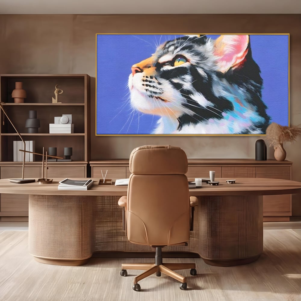 Leinwand Premium Canvas Wandbilder, LuxCanva® M1220, Warten auf die Morgendämmerung, Profil, Pastell, Porträt, Katze, Meditation, Gedanken, Blicke, hell, klar, klar, träumen, Büro, Wohnen, Kinderzimmer