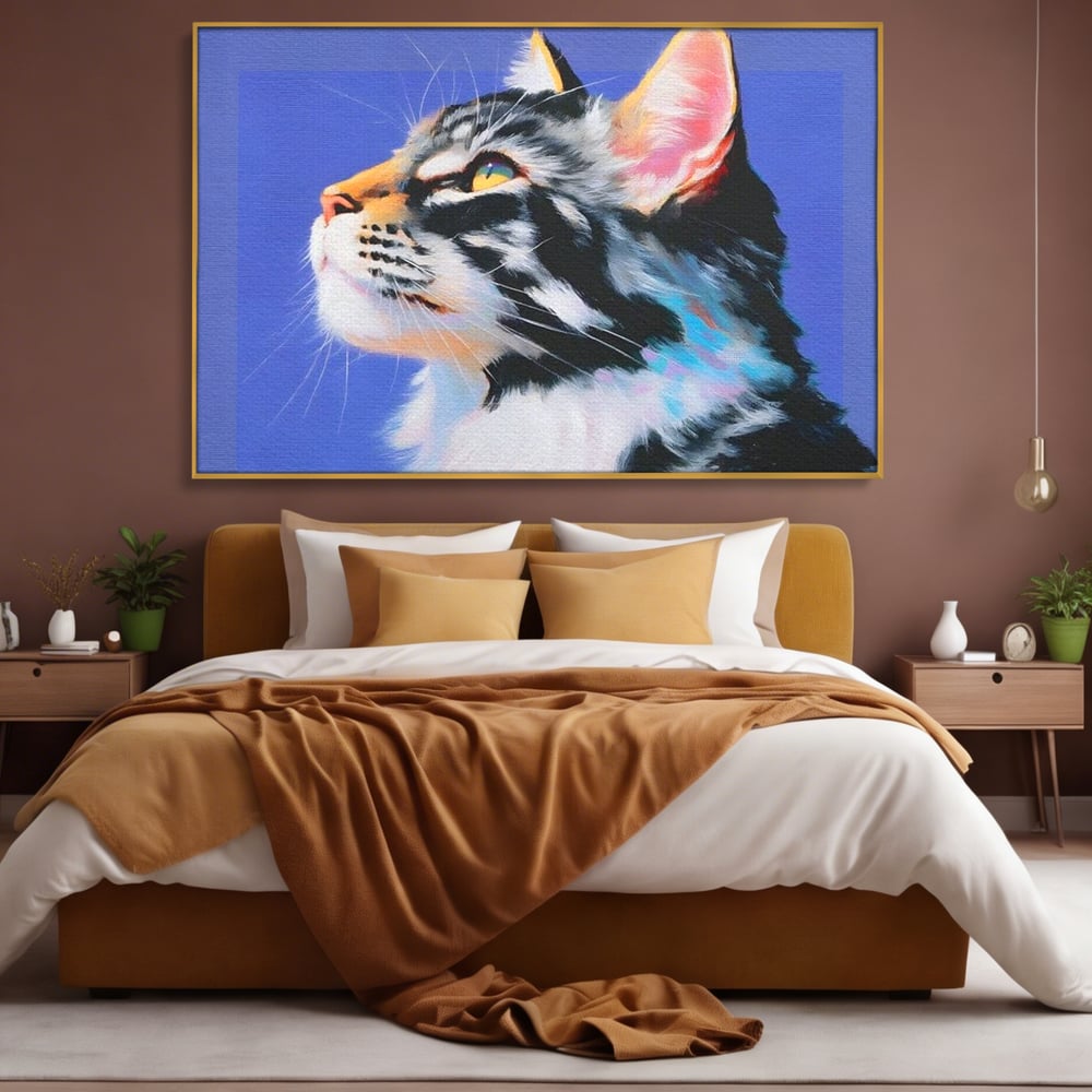 Leinwand Premium Canvas Wandbilder, LuxCanva® M1220, Warten auf die Morgendämmerung, Profil, Pastell, Porträt, Katze, Meditation, Gedanken, Blicke, hell, klar, klar, träumen, Büro, Wohnen, Kinderzimmer