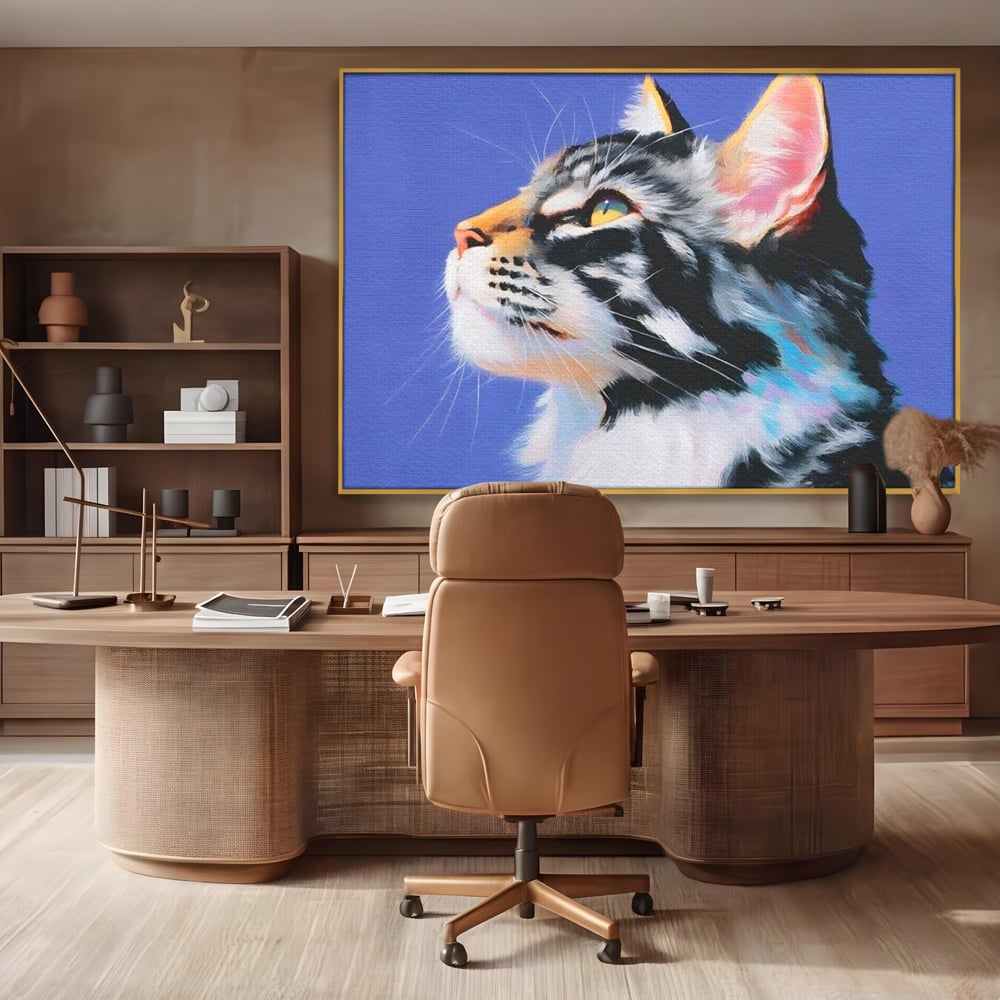 Leinwand Premium Canvas Wandbilder, LuxCanva® M1220, Warten auf die Morgendämmerung, Profil, Pastell, Porträt, Katze, Meditation, Gedanken, Blicke, hell, klar, klar, träumen, Büro, Wohnen, Kinderzimmer