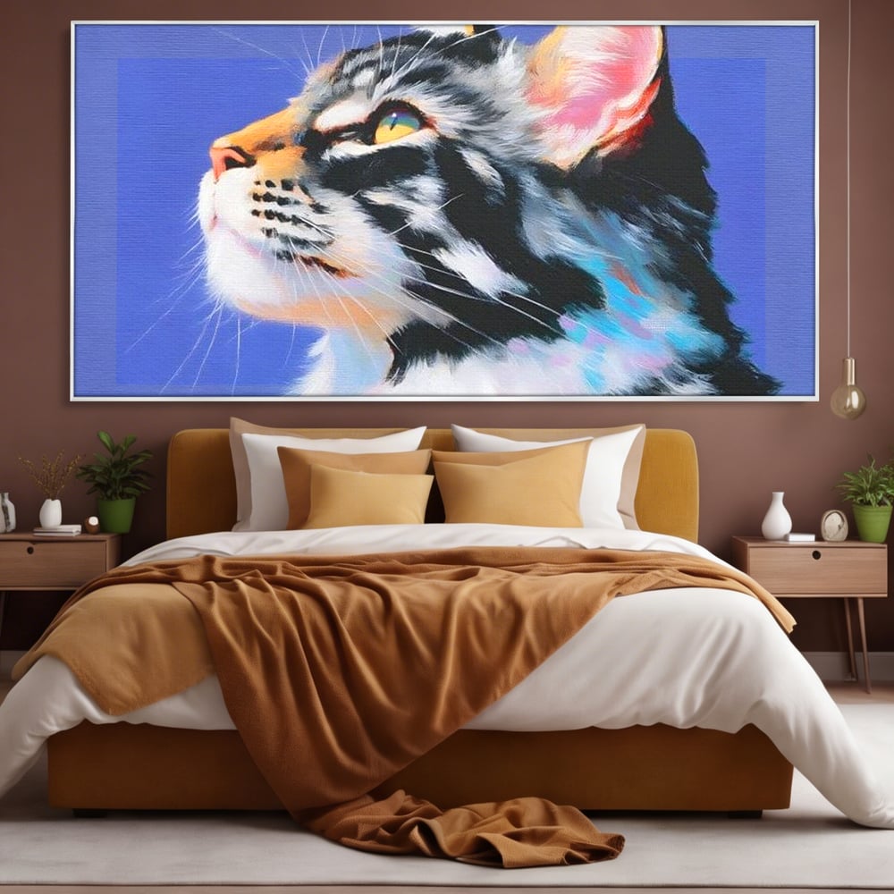 Leinwand Premium Canvas Wandbilder, LuxCanva® M1220, Warten auf die Morgendämmerung, Profil, Pastell, Porträt, Katze, Meditation, Gedanken, Blicke, hell, klar, klar, träumen, Büro, Wohnen, Kinderzimmer