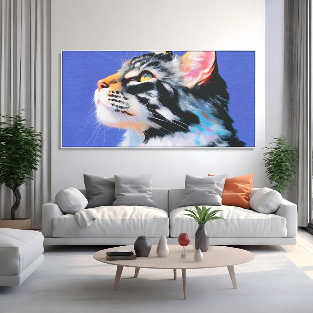 Leinwand Premium Canvas Wandbilder, LuxCanva® M1220, Warten auf die Morgendämmerung, Profil, Pastell, Porträt, Katze, Meditation, Gedanken, Blicke, hell, klar, klar, träumen, Büro, Wohnen, Kinderzimmer