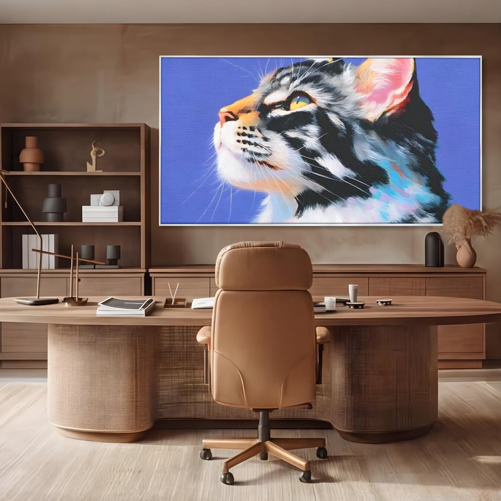 Leinwand Premium Canvas Wandbilder, LuxCanva® M1220, Warten auf die Morgendämmerung, Profil, Pastell, Porträt, Katze, Meditation, Gedanken, Blicke, hell, klar, klar, träumen, Büro, Wohnen, Kinderzimmer