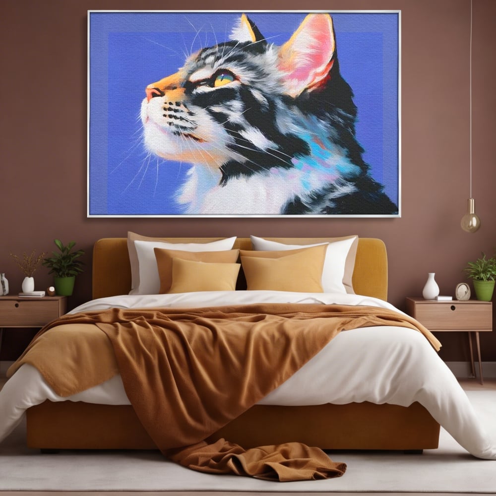 Leinwand Premium Canvas Wandbilder, LuxCanva® M1220, Warten auf die Morgendämmerung, Profil, Pastell, Porträt, Katze, Meditation, Gedanken, Blicke, hell, klar, klar, träumen, Büro, Wohnen, Kinderzimmer