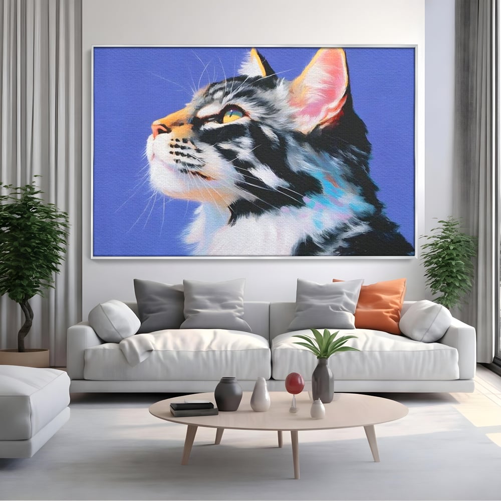 Leinwand Premium Canvas Wandbilder, LuxCanva® M1220, Warten auf die Morgendämmerung, Profil, Pastell, Porträt, Katze, Meditation, Gedanken, Blicke, hell, klar, klar, träumen, Büro, Wohnen, Kinderzimmer