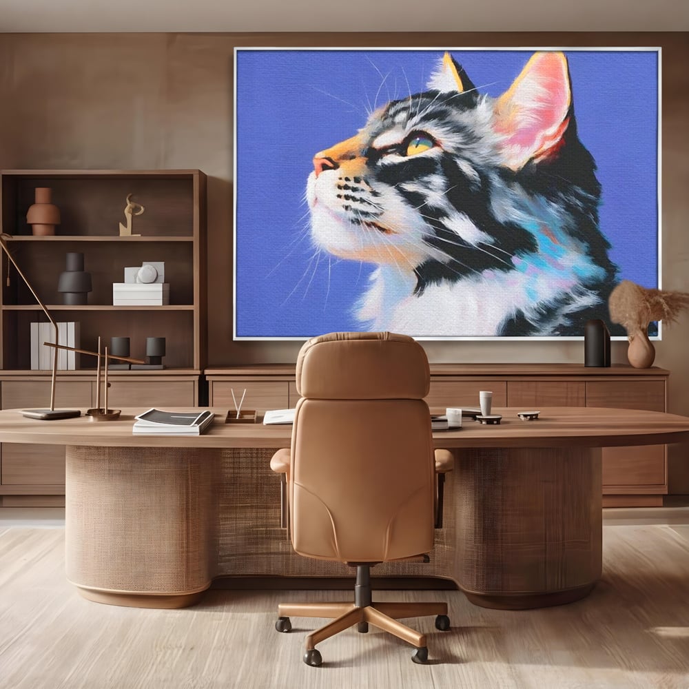 Leinwand Premium Canvas Wandbilder, LuxCanva® M1220, Warten auf die Morgendämmerung, Profil, Pastell, Porträt, Katze, Meditation, Gedanken, Blicke, hell, klar, klar, träumen, Büro, Wohnen, Kinderzimmer