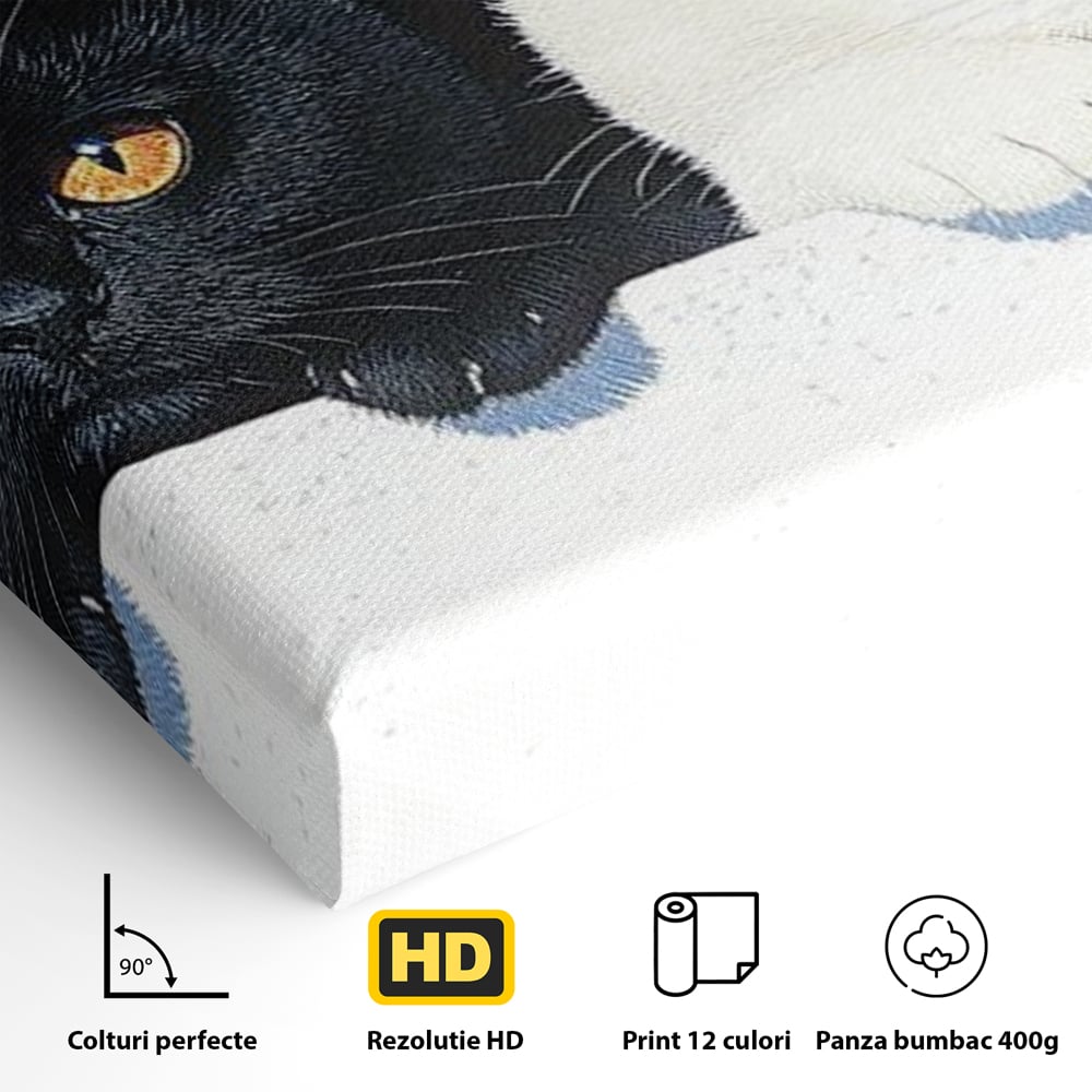 Tablou Canvas Premium, LuxCanva® M1221, Paznicii Canapelei, Pisici, Alb si Negru, Dualitate, Pereche, Blanosi, Impreuna, Adorabil, Jucaus, Armonie, Feline, Birou, Living, Camera Copil