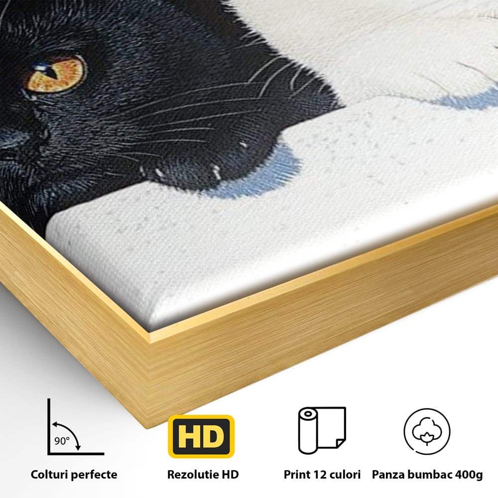 Tablou Canvas Premium, LuxCanva® M1221, Paznicii Canapelei, Pisici, Alb si Negru, Dualitate, Pereche, Blanosi, Impreuna, Adorabil, Jucaus, Armonie, Feline, Birou, Living, Camera Copil