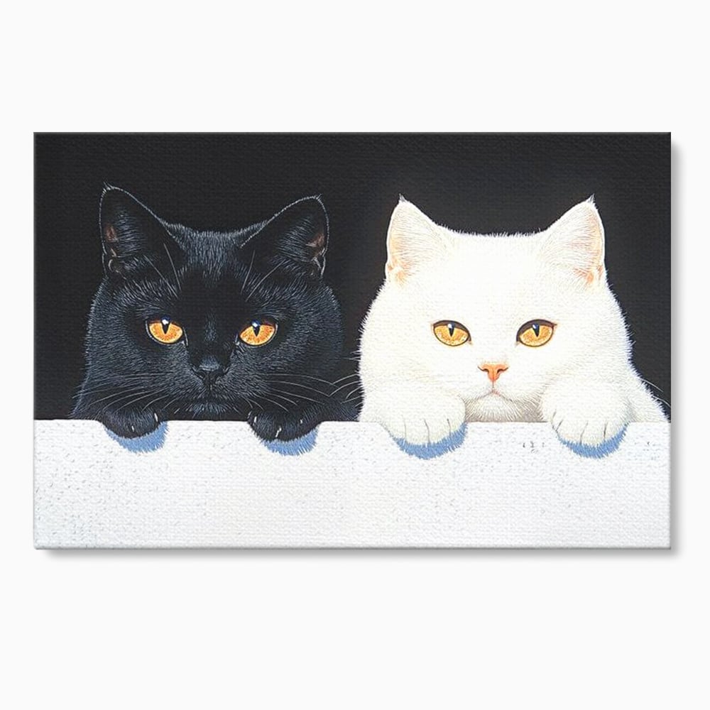 Tablou Canvas Premium, LuxCanva® M1221, Paznicii Canapelei, Pisici, Alb si Negru, Dualitate, Pereche, Blanosi, Impreuna, Adorabil, Jucaus, Armonie, Feline, Birou, Living, Camera Copil