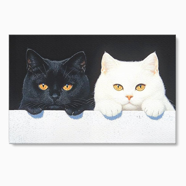Tablou Canvas Premium, LuxCanva® M1221, Paznicii Canapelei, Pisici, Alb si Negru, Dualitate, Pereche, Blanosi, Impreuna, Adorabil, Jucaus, Armonie, Feline, Birou, Living, Camera Copil