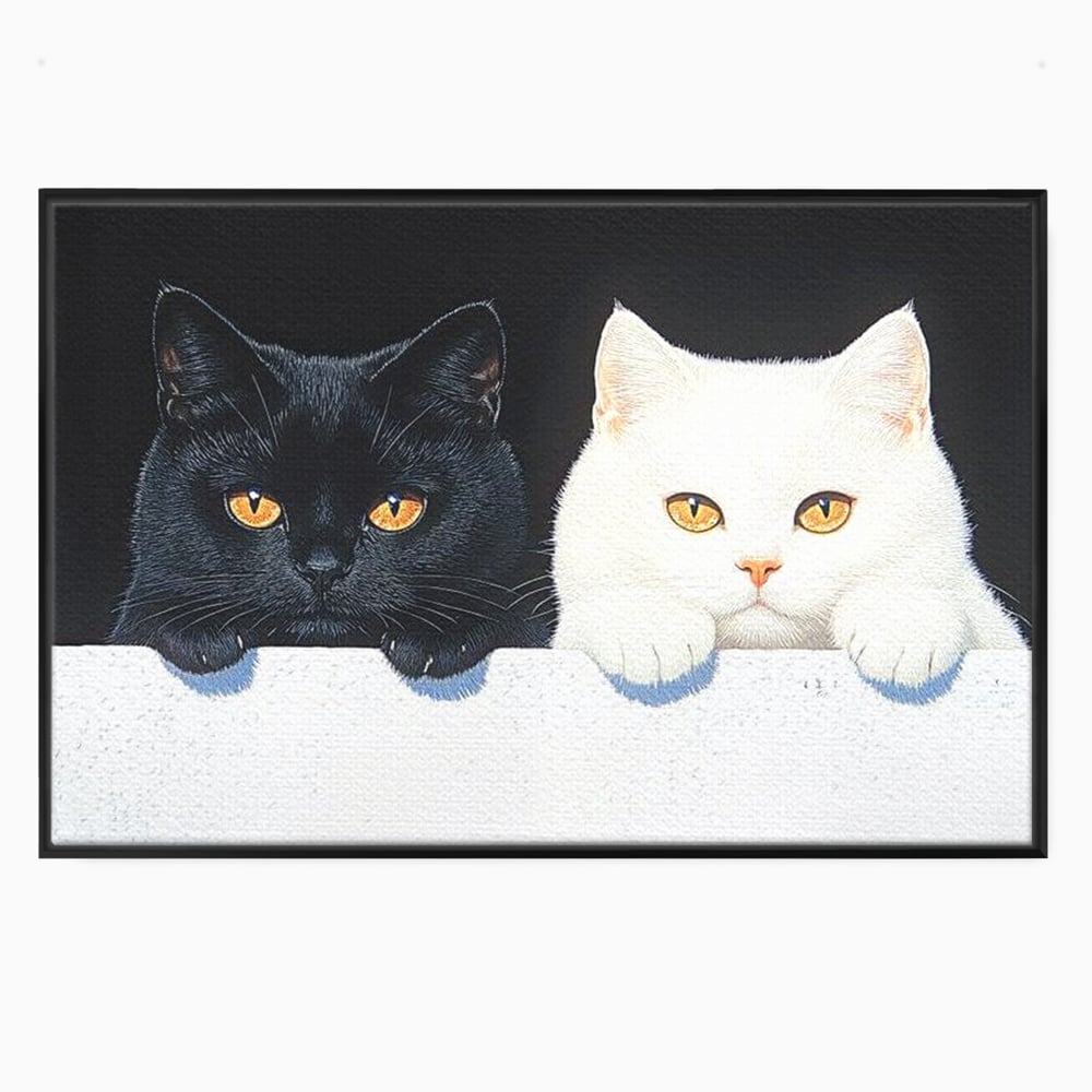 Tablou Canvas Premium, LuxCanva® M1221, Paznicii Canapelei, Pisici, Alb si Negru, Dualitate, Pereche, Blanosi, Impreuna, Adorabil, Jucaus, Armonie, Feline, Birou, Living, Camera Copil
