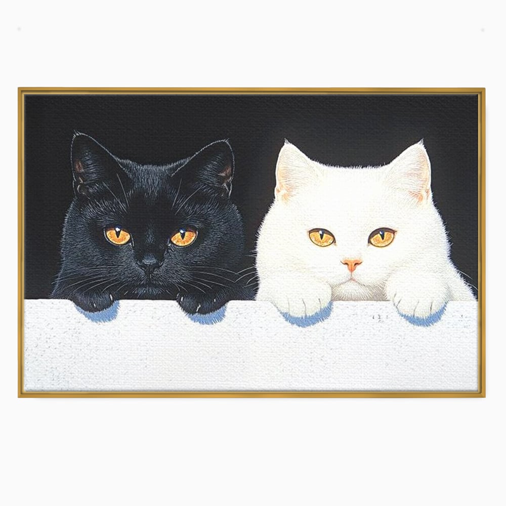 Tablou Canvas Premium, LuxCanva® M1221, Paznicii Canapelei, Pisici, Alb si Negru, Dualitate, Pereche, Blanosi, Impreuna, Adorabil, Jucaus, Armonie, Feline, Birou, Living, Camera Copil
