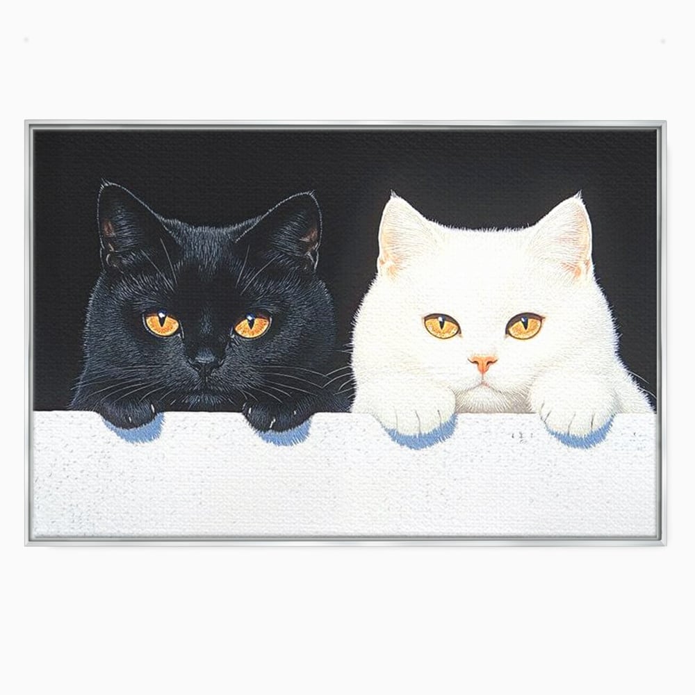 Tablou Canvas Premium, LuxCanva® M1221, Paznicii Canapelei, Pisici, Alb si Negru, Dualitate, Pereche, Blanosi, Impreuna, Adorabil, Jucaus, Armonie, Feline, Birou, Living, Camera Copil