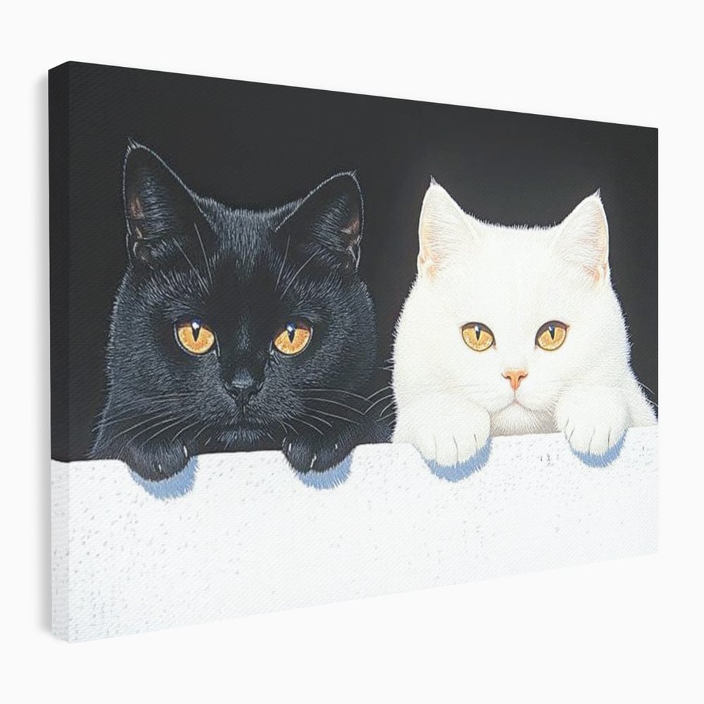 Tablou Canvas Premium, LuxCanva® M1221, Paznicii Canapelei, Pisici, Alb si Negru, Dualitate, Pereche, Blanosi, Impreuna, Adorabil, Jucaus, Armonie, Feline, Birou, Living, Camera Copil