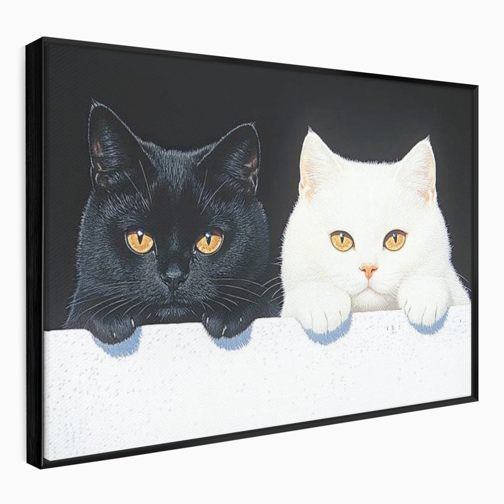 Tablou Canvas Premium, LuxCanva® M1221, Paznicii Canapelei, Pisici, Alb si Negru, Dualitate, Pereche, Blanosi, Impreuna, Adorabil, Jucaus, Armonie, Feline, Birou, Living, Camera Copil