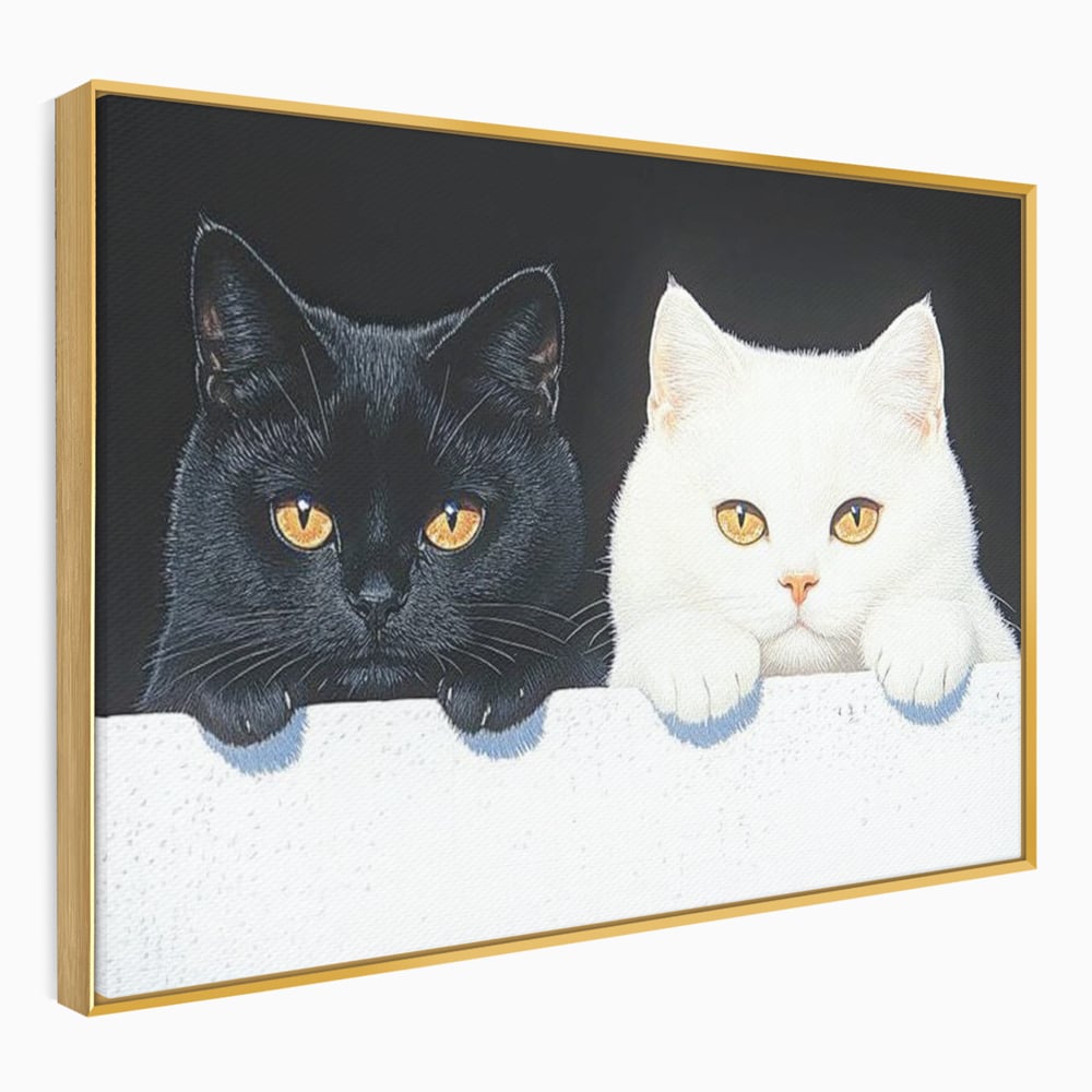 Tablou Canvas Premium, LuxCanva® M1221, Paznicii Canapelei, Pisici, Alb si Negru, Dualitate, Pereche, Blanosi, Impreuna, Adorabil, Jucaus, Armonie, Feline, Birou, Living, Camera Copil