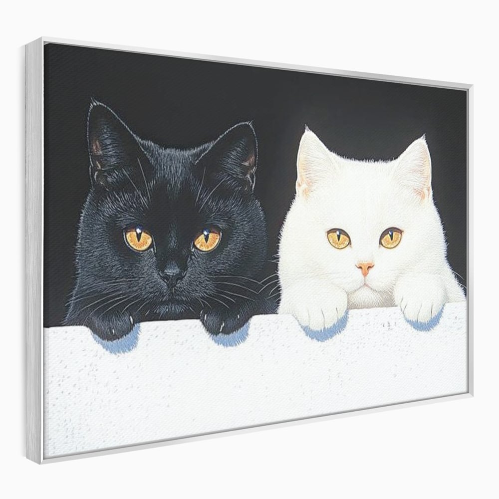 Tablou Canvas Premium, LuxCanva® M1221, Paznicii Canapelei, Pisici, Alb si Negru, Dualitate, Pereche, Blanosi, Impreuna, Adorabil, Jucaus, Armonie, Feline, Birou, Living, Camera Copil