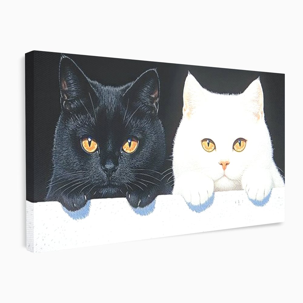 Tablou Canvas Premium, LuxCanva® M1221, Paznicii Canapelei, Pisici, Alb si Negru, Dualitate, Pereche, Blanosi, Impreuna, Adorabil, Jucaus, Armonie, Feline, Birou, Living, Camera Copil