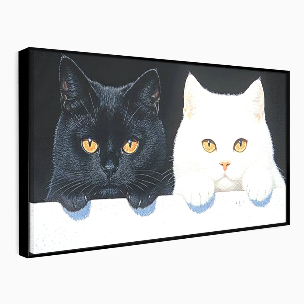 Tablou Canvas Premium, LuxCanva® M1221, Paznicii Canapelei, Pisici, Alb si Negru, Dualitate, Pereche, Blanosi, Impreuna, Adorabil, Jucaus, Armonie, Feline, Birou, Living, Camera Copil