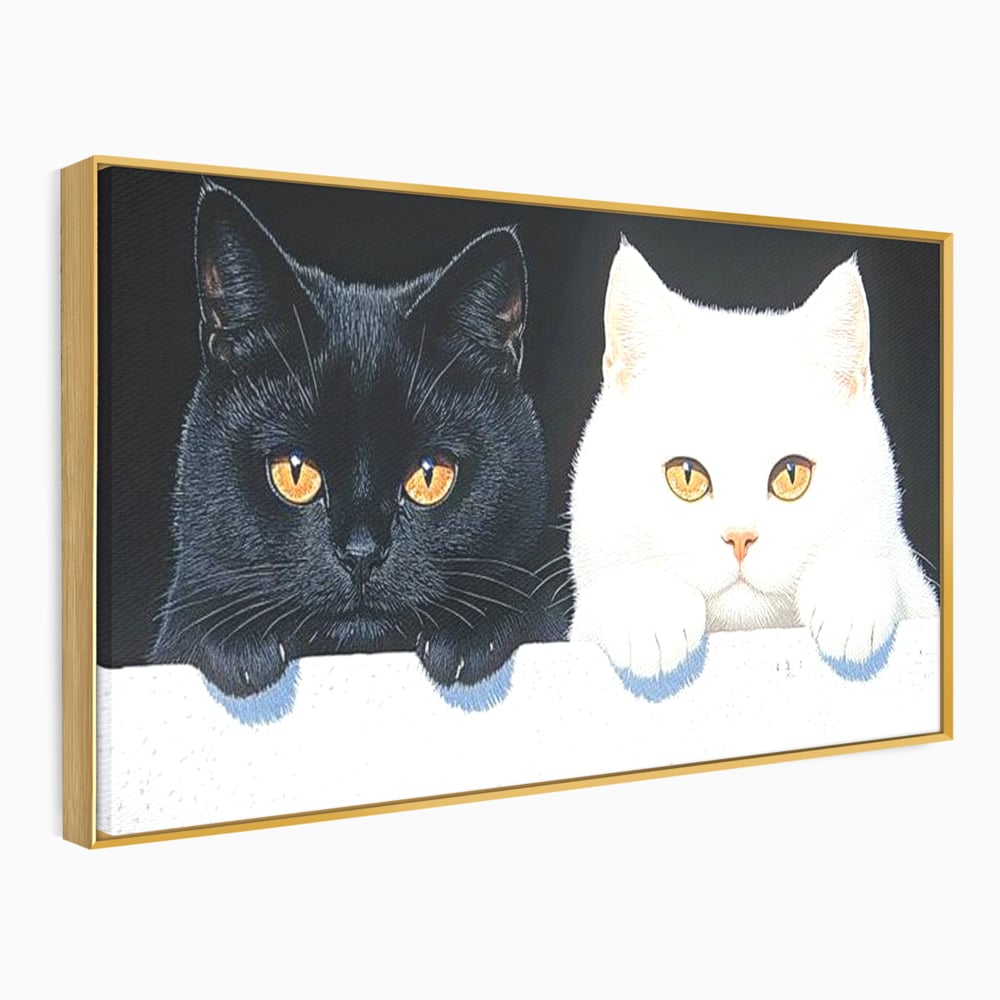Tablou Canvas Premium, LuxCanva® M1221, Paznicii Canapelei, Pisici, Alb si Negru, Dualitate, Pereche, Blanosi, Impreuna, Adorabil, Jucaus, Armonie, Feline, Birou, Living, Camera Copil