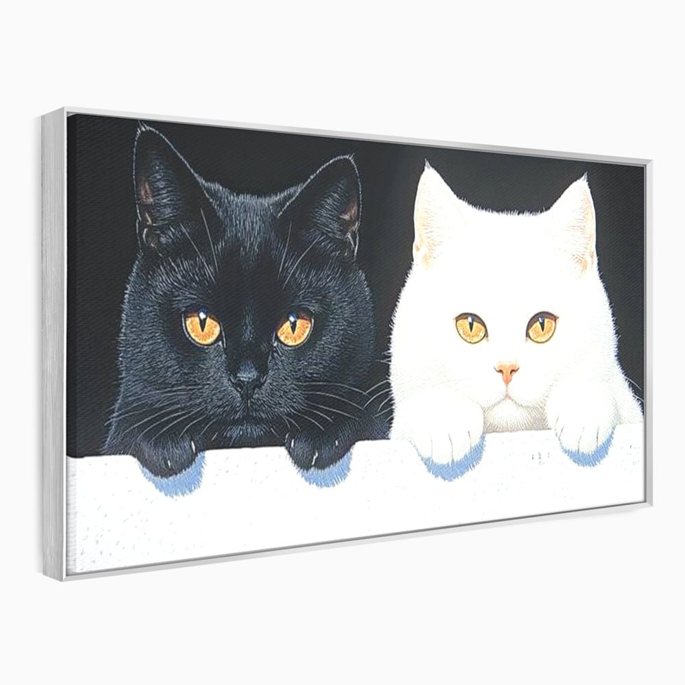 Tablou Canvas Premium, LuxCanva® M1221, Paznicii Canapelei, Pisici, Alb si Negru, Dualitate, Pereche, Blanosi, Impreuna, Adorabil, Jucaus, Armonie, Feline, Birou, Living, Camera Copil