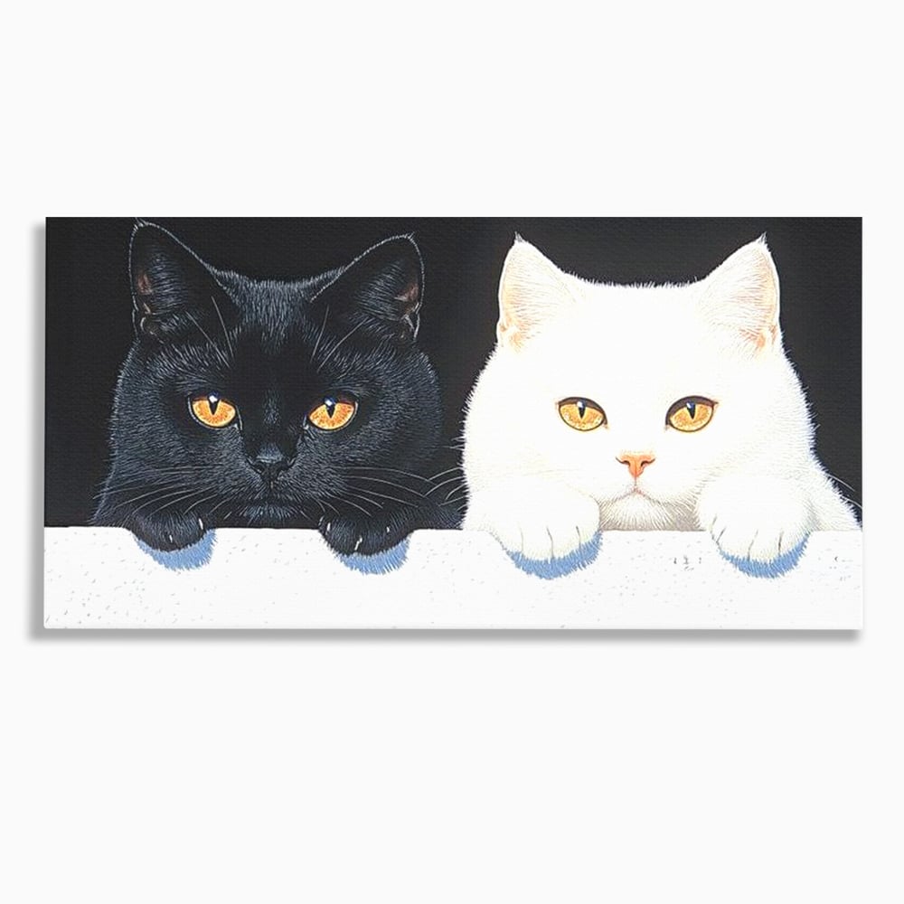 Tablou Canvas Premium, LuxCanva® M1221, Paznicii Canapelei, Pisici, Alb si Negru, Dualitate, Pereche, Blanosi, Impreuna, Adorabil, Jucaus, Armonie, Feline, Birou, Living, Camera Copil