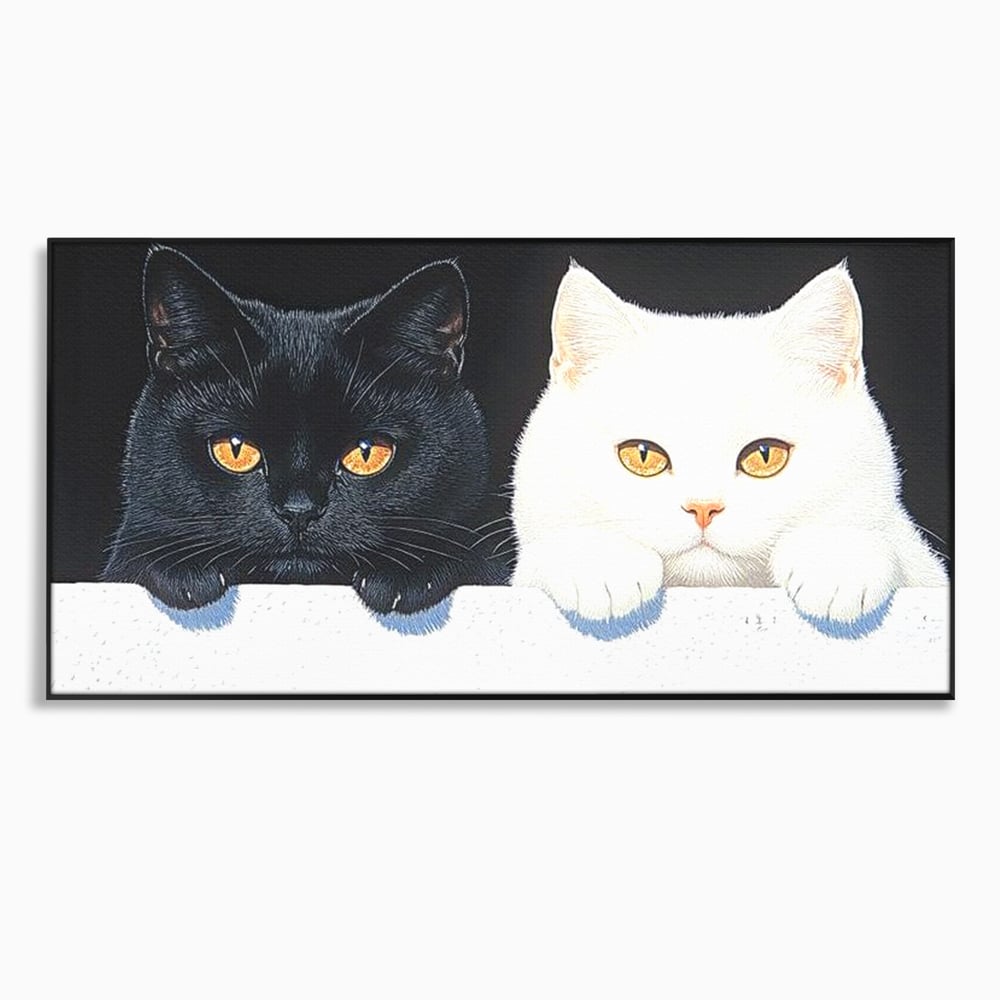 Tablou Canvas Premium, LuxCanva® M1221, Paznicii Canapelei, Pisici, Alb si Negru, Dualitate, Pereche, Blanosi, Impreuna, Adorabil, Jucaus, Armonie, Feline, Birou, Living, Camera Copil