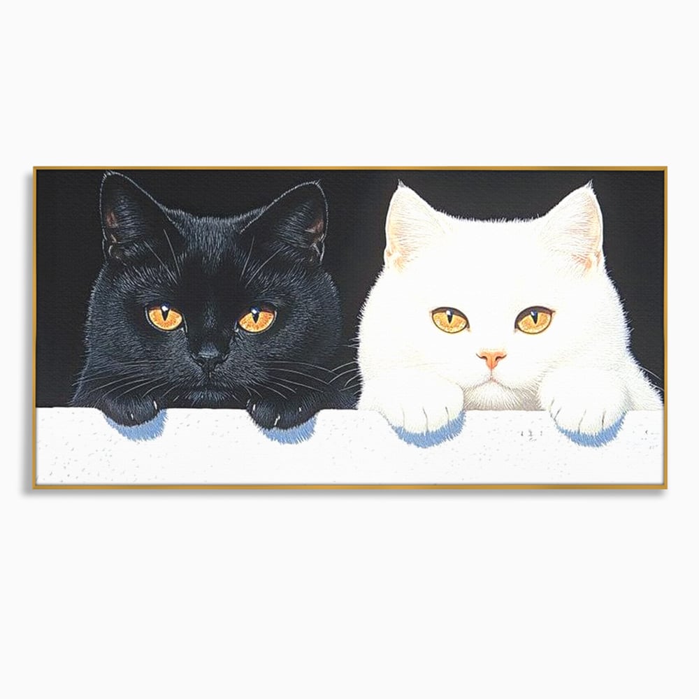 Tablou Canvas Premium, LuxCanva® M1221, Paznicii Canapelei, Pisici, Alb si Negru, Dualitate, Pereche, Blanosi, Impreuna, Adorabil, Jucaus, Armonie, Feline, Birou, Living, Camera Copil