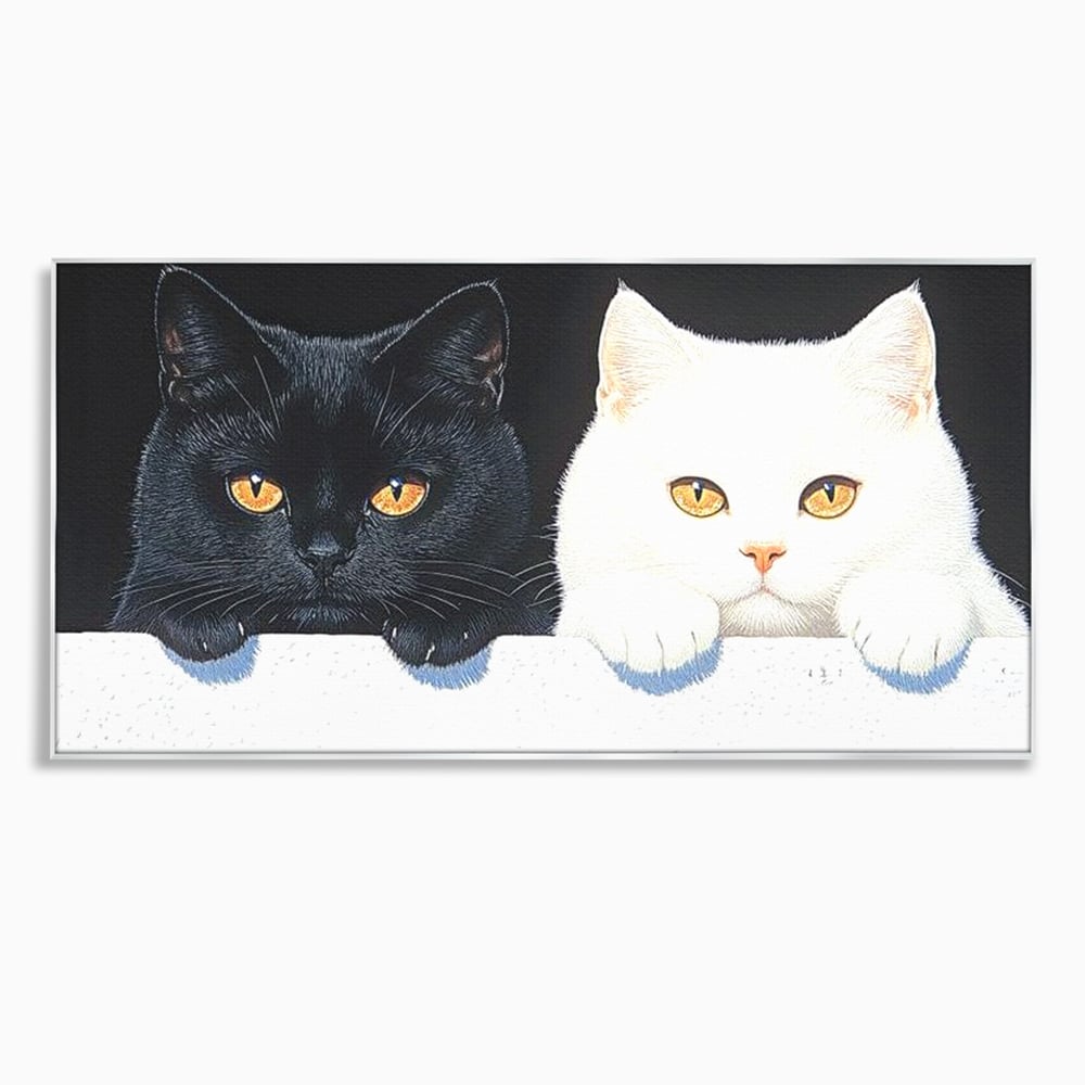 Tablou Canvas Premium, LuxCanva® M1221, Paznicii Canapelei, Pisici, Alb si Negru, Dualitate, Pereche, Blanosi, Impreuna, Adorabil, Jucaus, Armonie, Feline, Birou, Living, Camera Copil