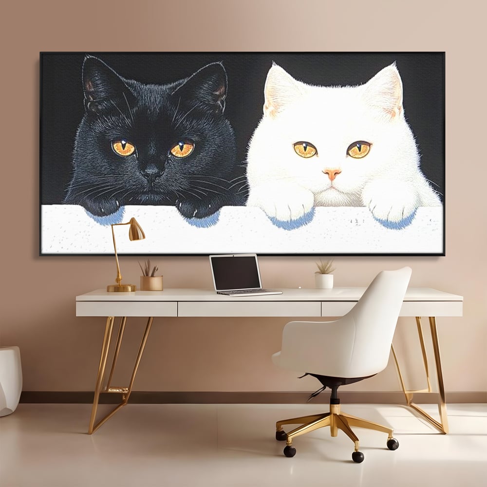 Tablou Canvas Premium, LuxCanva® M1221, Paznicii Canapelei, Pisici, Alb si Negru, Dualitate, Pereche, Blanosi, Impreuna, Adorabil, Jucaus, Armonie, Feline, Birou, Living, Camera Copil