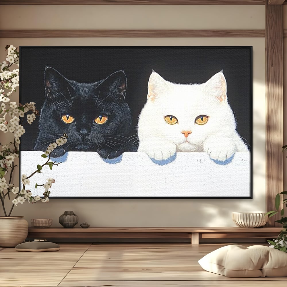 Tablou Canvas Premium, LuxCanva® M1221, Paznicii Canapelei, Pisici, Alb si Negru, Dualitate, Pereche, Blanosi, Impreuna, Adorabil, Jucaus, Armonie, Feline, Birou, Living, Camera Copil