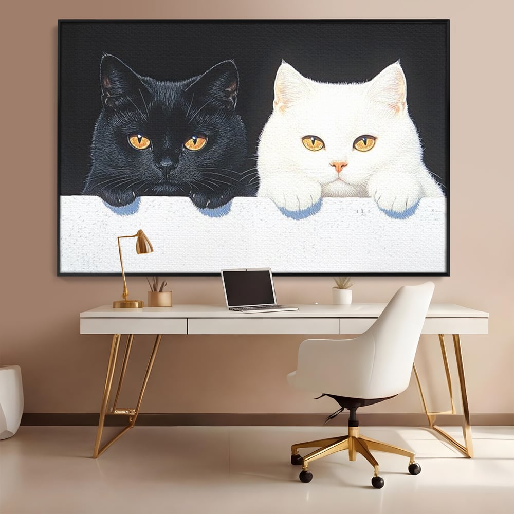 Tablou Canvas Premium, LuxCanva® M1221, Paznicii Canapelei, Pisici, Alb si Negru, Dualitate, Pereche, Blanosi, Impreuna, Adorabil, Jucaus, Armonie, Feline, Birou, Living, Camera Copil