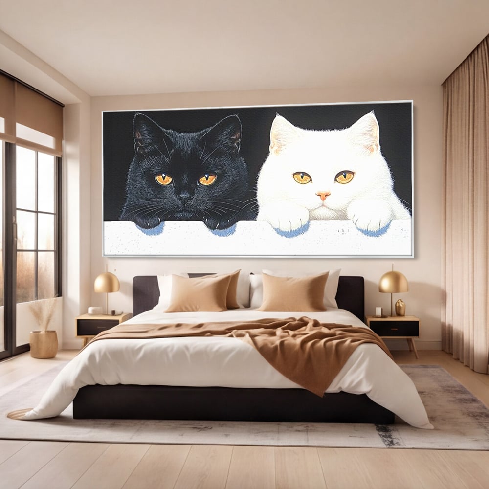 Tablou Canvas Premium, LuxCanva® M1221, Paznicii Canapelei, Pisici, Alb si Negru, Dualitate, Pereche, Blanosi, Impreuna, Adorabil, Jucaus, Armonie, Feline, Birou, Living, Camera Copil