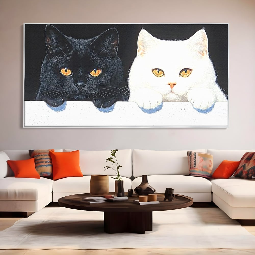 Tablou Canvas Premium, LuxCanva® M1221, Paznicii Canapelei, Pisici, Alb si Negru, Dualitate, Pereche, Blanosi, Impreuna, Adorabil, Jucaus, Armonie, Feline, Birou, Living, Camera Copil