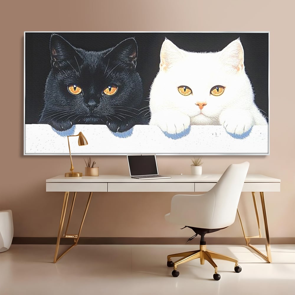 Tablou Canvas Premium, LuxCanva® M1221, Paznicii Canapelei, Pisici, Alb si Negru, Dualitate, Pereche, Blanosi, Impreuna, Adorabil, Jucaus, Armonie, Feline, Birou, Living, Camera Copil