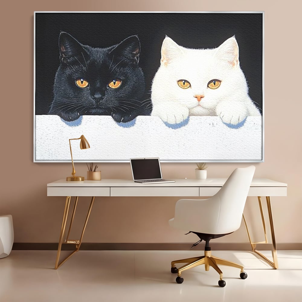 Tablou Canvas Premium, LuxCanva® M1221, Paznicii Canapelei, Pisici, Alb si Negru, Dualitate, Pereche, Blanosi, Impreuna, Adorabil, Jucaus, Armonie, Feline, Birou, Living, Camera Copil