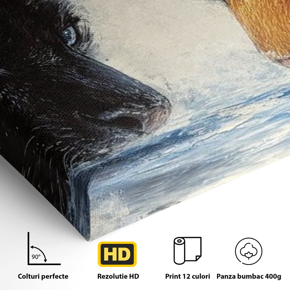 Tablou Canvas Premium, LuxCanva® M1222, Rivali in Oglinda, Pantera, Tigru, Feline, Apa, Valuri, Contrast, Reflexie, Forta, Duel, Rivalitate, Lupta, Birou, Living, Camera Copil