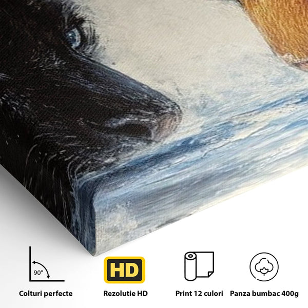 Tablou Canvas Premium, LuxCanva® M1222, Rivali in Oglinda, Pantera, Tigru, Feline, Apa, Valuri, Contrast, Reflexie, Forta, Duel, Rivalitate, Lupta, Birou, Living, Camera Copil