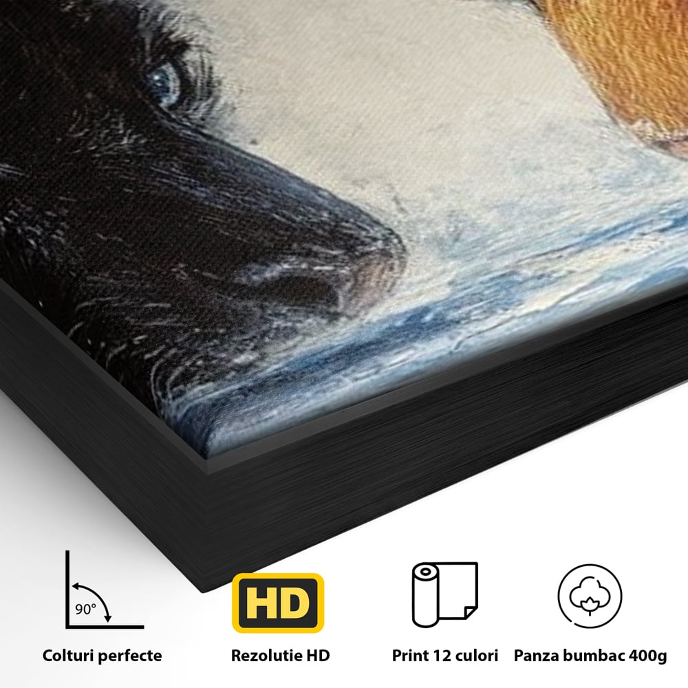 Tablou Canvas Premium, LuxCanva® M1222, Rivali in Oglinda, Pantera, Tigru, Feline, Apa, Valuri, Contrast, Reflexie, Forta, Duel, Rivalitate, Lupta, Birou, Living, Camera Copil