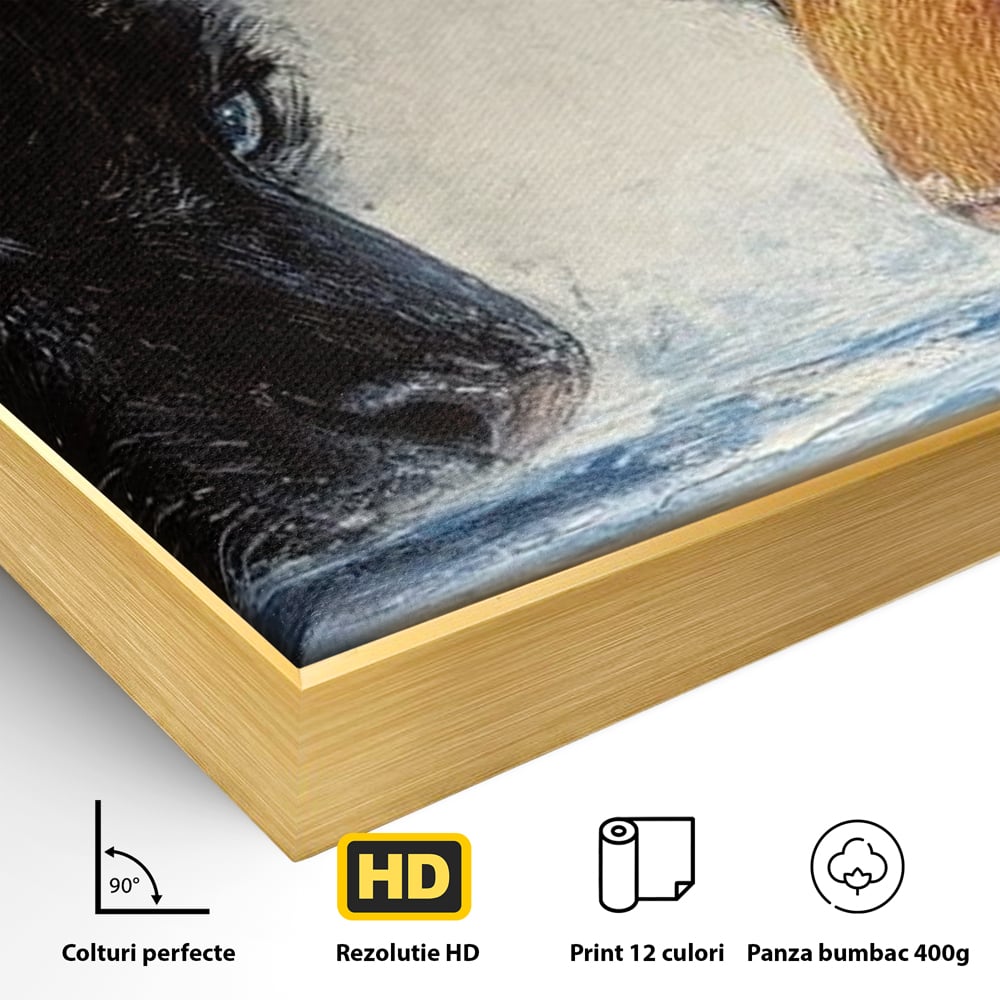 Tablou Canvas Premium, LuxCanva® M1222, Rivali in Oglinda, Pantera, Tigru, Feline, Apa, Valuri, Contrast, Reflexie, Forta, Duel, Rivalitate, Lupta, Birou, Living, Camera Copil